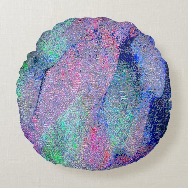 Skruvläder stil med slitfärg, blåaktig färg rund kudde (Framsidan)