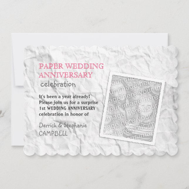 Skrynkligt Papper 1-års Bryllupsdag Inbjudningar (Framsida)