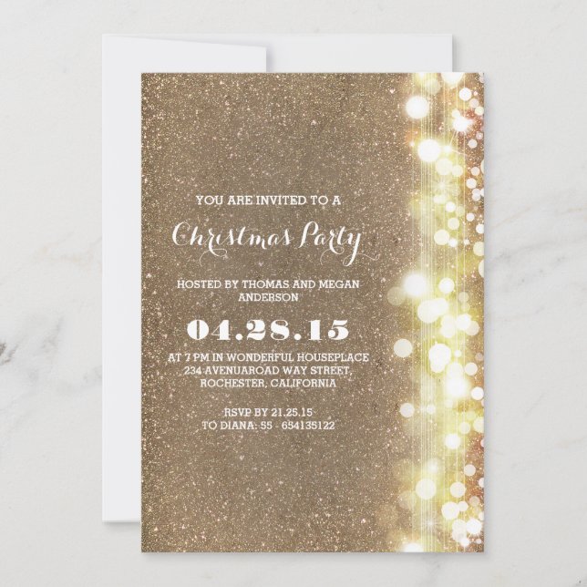 skrynkling av ljus vintage guld jul-party inbjudningar (Framsida)