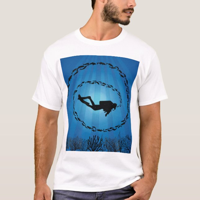 Skuba Diver i en fiskchock T Shirt (Framsida)