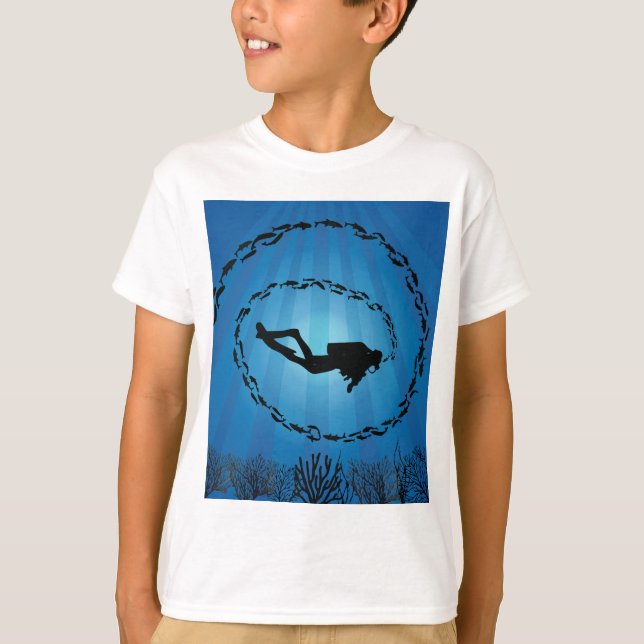 Skuba Diver i en fiskchock T Shirt (Framsida)
