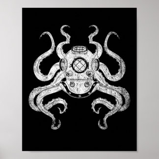 Skuba Diver Ocean Animal Aquarist Gift Kraken Octo Poster