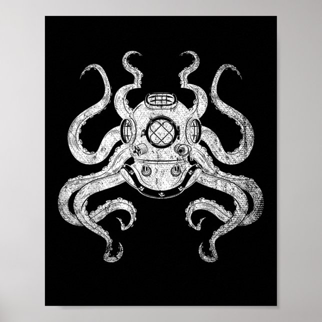 Skuba Diver Ocean Animal Aquarist Gift Kraken Octo Poster (Framsidan)