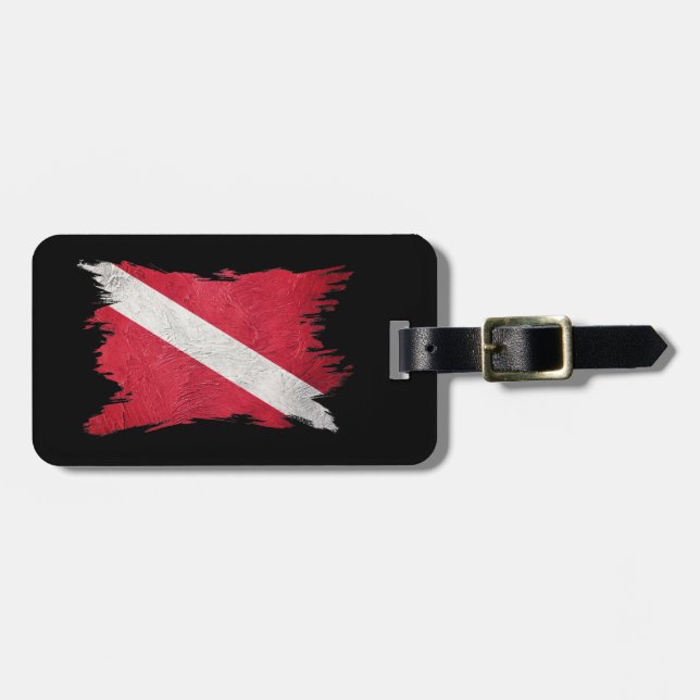 Skuba-flagga, penseldrag, Diver nedåt, Dive-Flagga Bagagebricka (Horisontell Framsida)