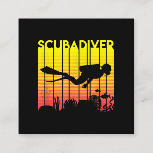 Skubas dykare Silhouette Dyving Swimming Sea Diver Fyrkantigt Visitkort
