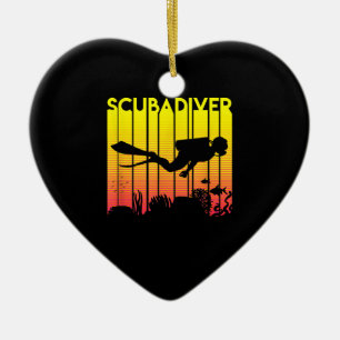 Skubas dykare Silhouette Dyving Swimming Sea Diver Julgransprydnad Keramik