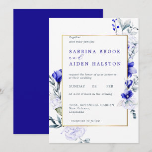Skugga av Royalet Blue Ivory Blommigt Bröllop Inbjudningar