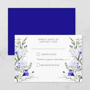 Skugga av Royalet Blue Ivory Blommigt Bröllop OSA Kort