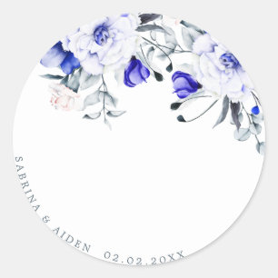 Skugga av Royalet Blue Ivory Blommigt Bröllop Runt Klistermärke