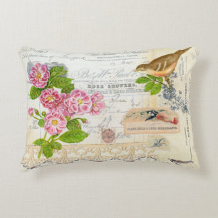 Skugga Ephemera-kuddar med rosa ros och fågel Prydnadskudde