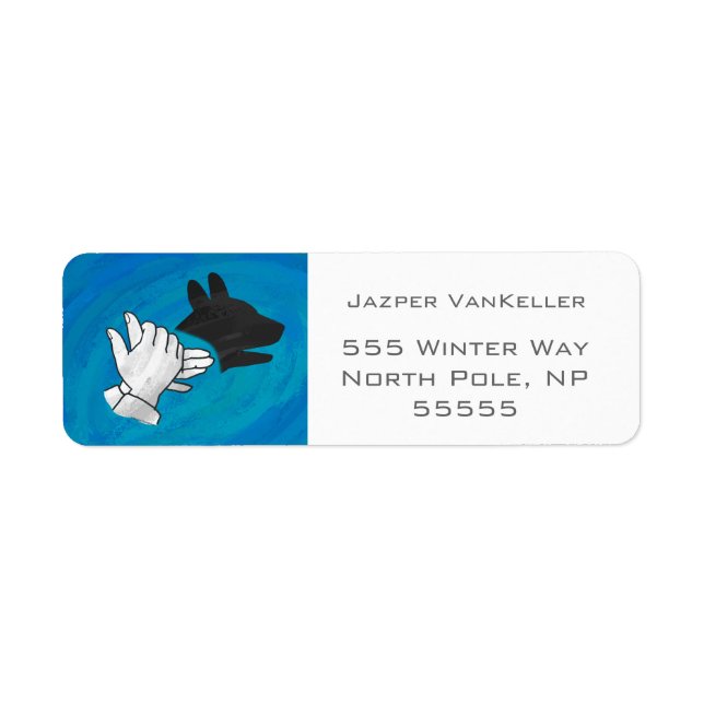 Skugga, Hund på blå Returadress Etikett (Framsidan)