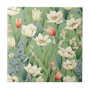 Skugga med tulpaner och Wildblommor Kakelplatta