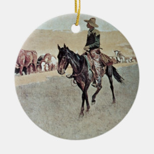 Skugga Texas Longhorns (olja på kanfas) Julgransprydnad Keramik