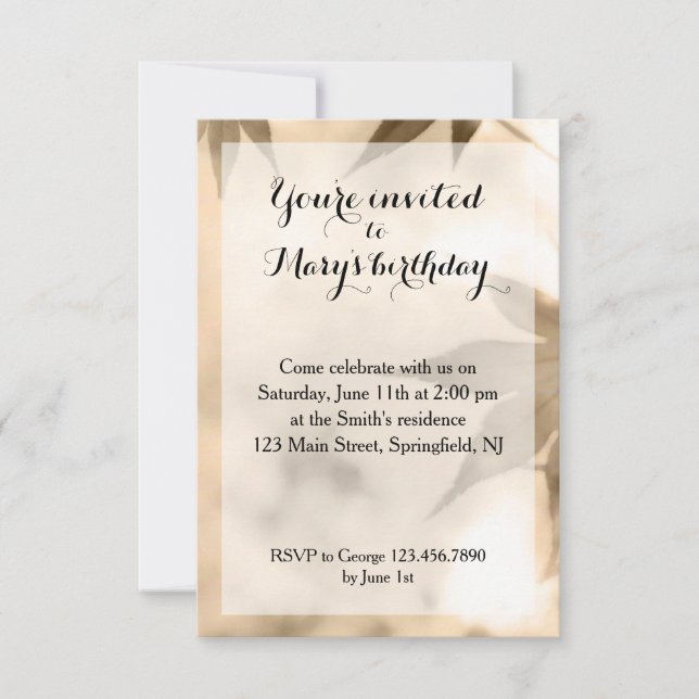 Skuggad blomma födelsedag inbjudningar (Framsida)