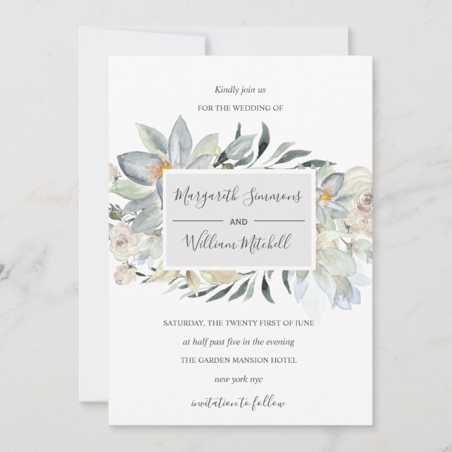 Skuggad blommigt, ram, vattenfärg spara datumet (Framsida)