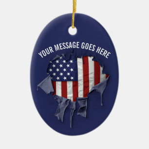 Skuggad, riven och torkad amerikansk Flagga kerami Julgransprydnad Keramik