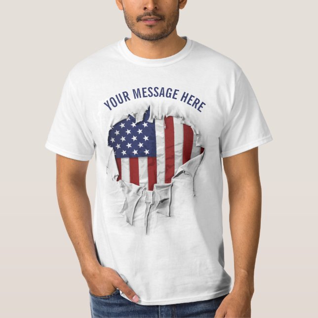 Skuggad, riven och torkad amerikansk Flagga T-Shir T Shirt (Framsida)