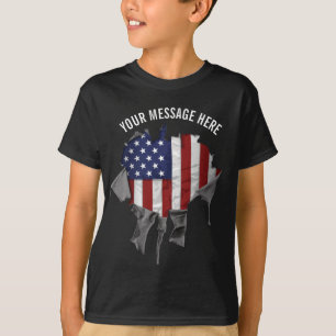 Skuggad, riven och torkad amerikansk Flagga T-Shir T Shirt