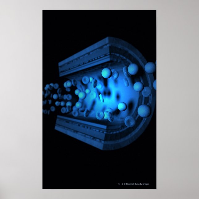 Skuggad vy av blodceller i en artär poster (Framsidan)