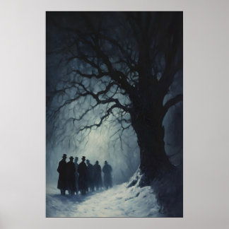 Skuggade julsångare på snöig natt Mystisk gotik Poster