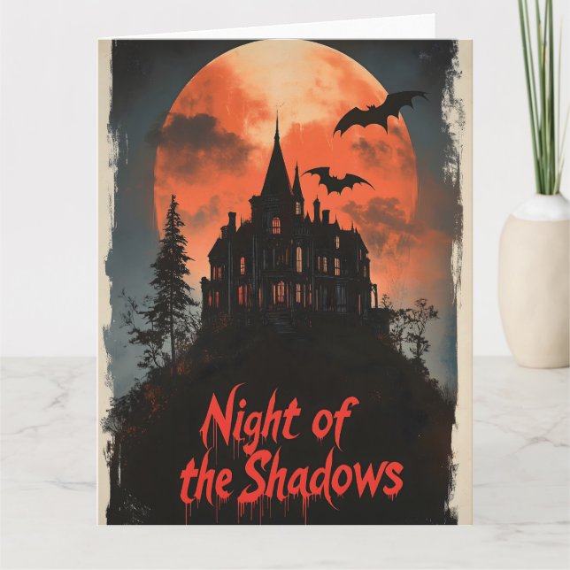 Skuggans natt - Retro Haunted House Design Kort (Framsida)