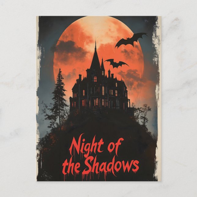 Skuggans natt - Retro Haunted House Design Vykort (Framsida)