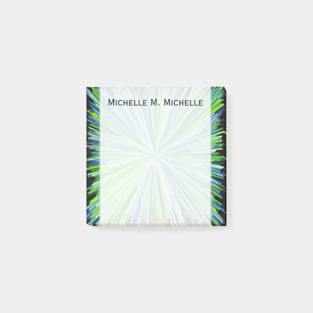 Skuggar av grönt-/blålinjenbristningsmönster + post-it block (Framsida)