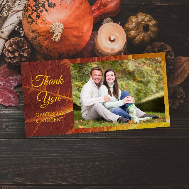 Skuggar av kort för foto för höstbrölloptack (Show gratitude after your Fall wedding or shower with the seasonal Shades of Autumn Thank You Card.)