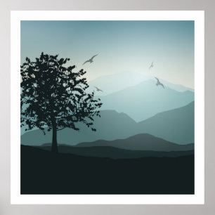 Skuggar av träd för deppighet för bergSmokey grönt Poster