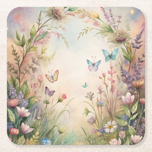 Skuggblommor och fjärilar underlägg papper kvadrat (Framsidan)