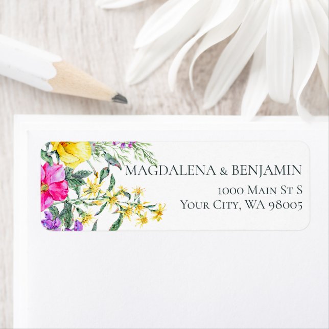 Skuggblommor och Örter Färgämnen Blommigt Bröllop Returadress Etikett (Insitu)