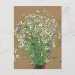 Skuggblommor, pastellmålning, vita daisy vykort