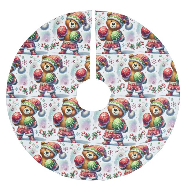 Skuggboxning, Helgdag Bear Julgransmatta Borstad Polyester (Framsidan)