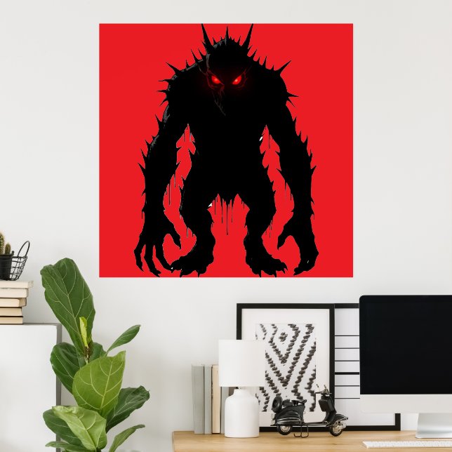 Skuggdemon Monster Röda Ögon Skräck present Poster (Hemmakontoret)