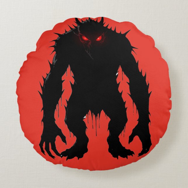 Skuggdemon Monster Röda Ögon Skräck present Rund Kudde (Framsidan)