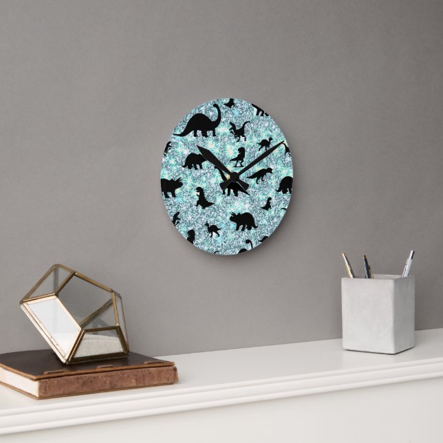 Skuggdinosauyr på övertoningsgalaxutrymme rund klocka (Kontor)