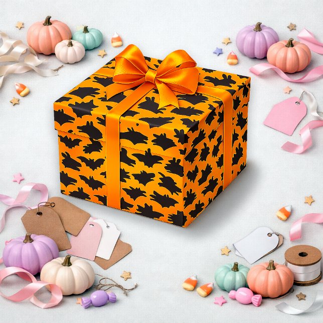 Skuggdocka Orange Halloween Fladdermus Mönster  Presentpapper (Skapare uppladdad)