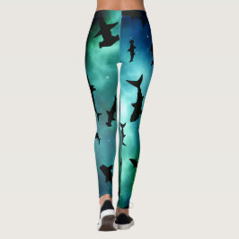 Skuggfisk haj val gradient färgglad galax leggings