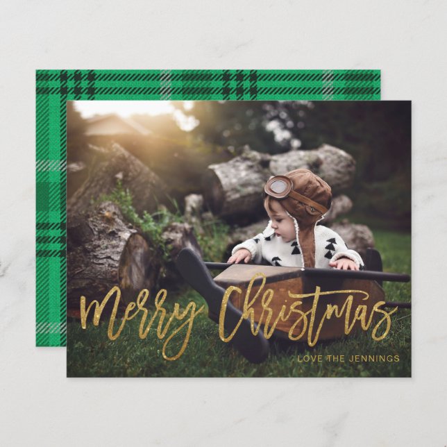 Skuggfoto för God jul Guld Glitter (Fram/baksida)