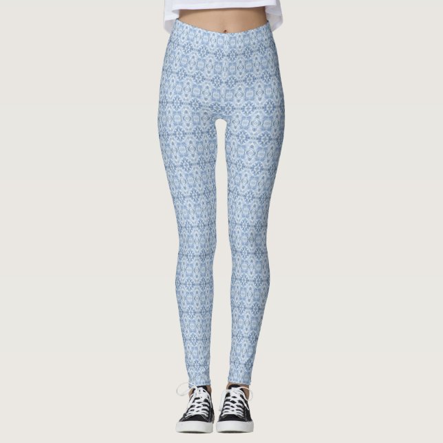 Skuggig blå abstrakt akvarellkonst leggings (Framsida)