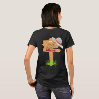 Skuggiga tecken undertecknar t-shirt