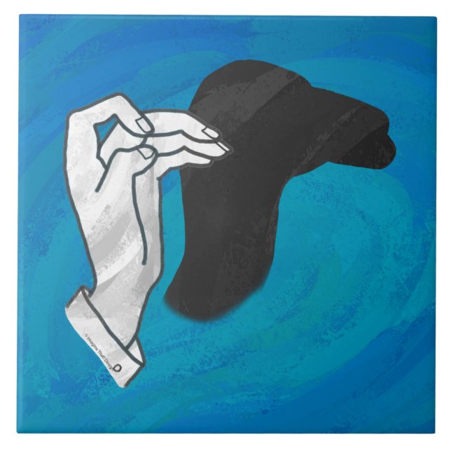 Skuggkamel på blå kakelplatta (Framsidan)