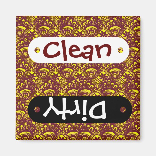 Skuggmönster för elegant Maron och Gult Snöre Magnet (Framsidan)