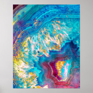 Skuggning av Agate Segce Aqua Geode Art-utskrift Poster