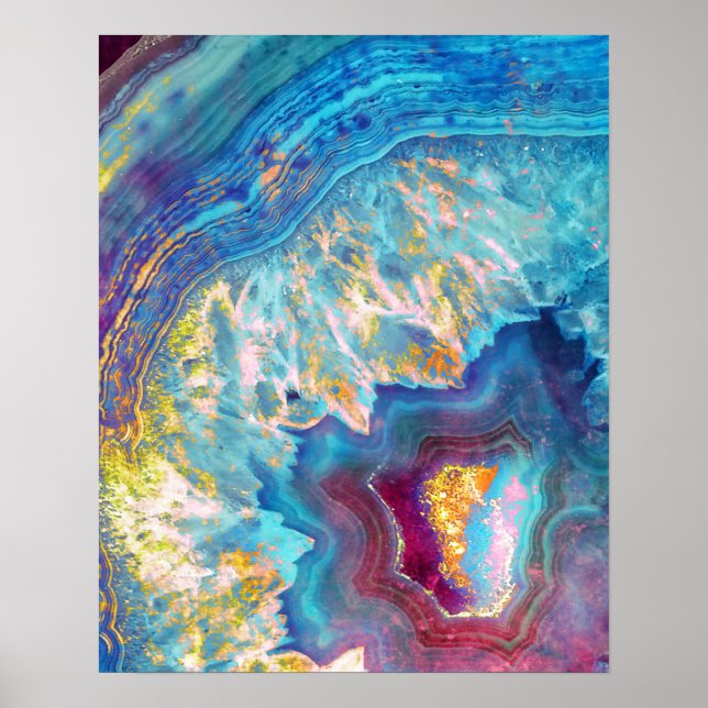 Skuggning av Agate Segce Aqua Geode Art-utskrift Poster (Framsidan)