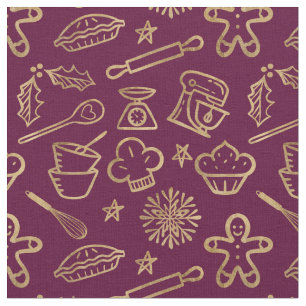 Skuggning av Guld Burgundy jul Baking Mönster Tyg