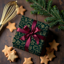 Skuggning av Guld och Grönt julbrant på Mönster Presentpapper