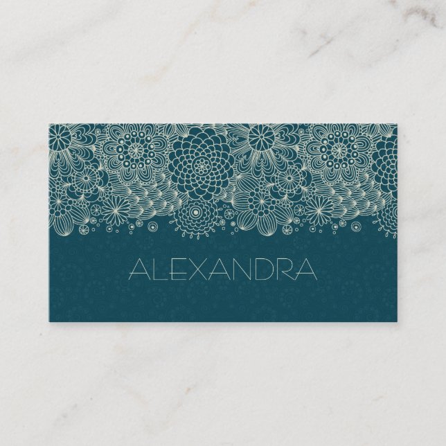 Skuggning av mörk grönt och vit Blommigt i Retro Visitkort (Framsida)