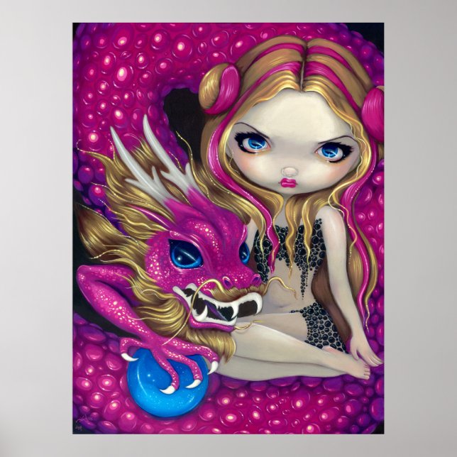 Skuggning av Rosa Dragon fantasy Fairy Art Print Poster (Framsidan)