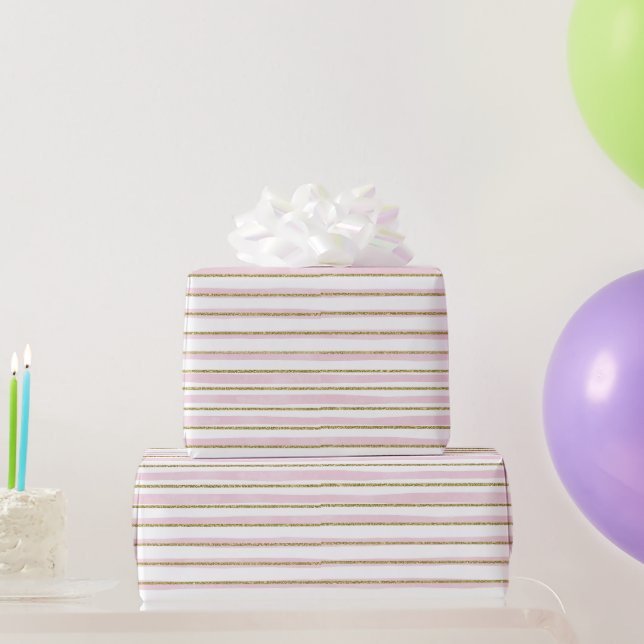 Skuggning av Rosa och Guld Rand Gift Wrap Presentpapper (Festgåvor)